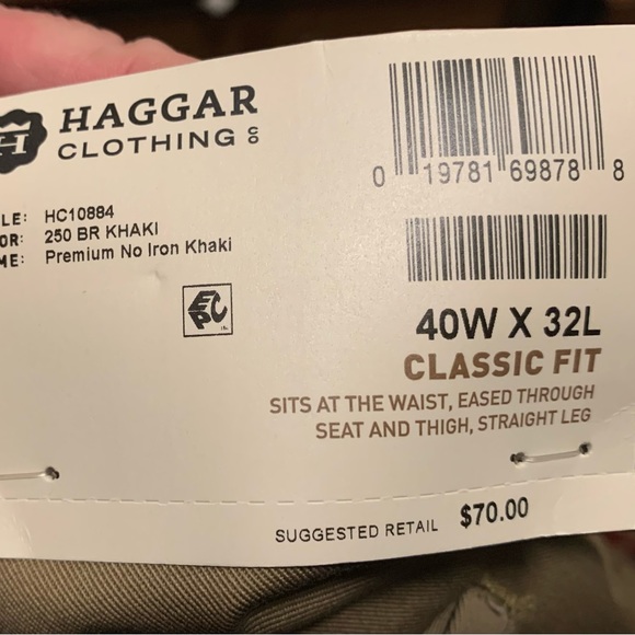 Haggar Men's Flat Front Classic Fit British Khaki Premium No Iron 40W x 32L - Picture 6 of 6